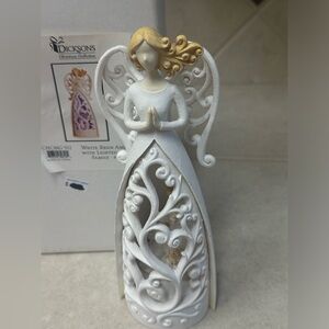 White Resin Angel With Lighted Holy Family (8” High)  New in Box